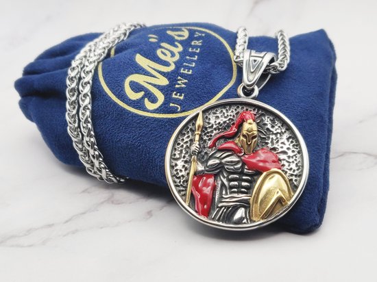 Mei's | Lacy Warrior of Sparta | ketting mannen / sieraad heren | gladiator ketting | Stainless Steel / 316L Roestvrij Staal / Chirurgisch Staal | 70 cm / zilver / goud / rood