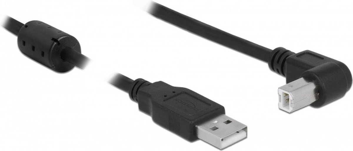 USB-A naar USB-B haaks (beneden) kabel - USB2.0 - tot 2A / zwart - 5 meter