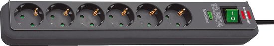 Eco-Line overspanningsbeveiliging 13.500A 6-voudige antraciet 5m H05VV-F 3G1,5