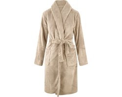 Unisex badjas fleece - sjaalkraag - zand - badjas heren - badjas dames - maat XL/XXL