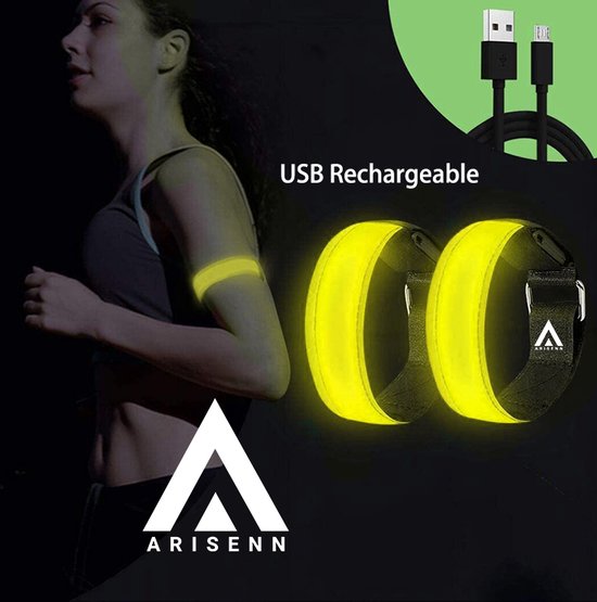 Arisenn® OPLAADBAAR LED LIGHTNING BAND GEEL|3 standen | Reflecterende...