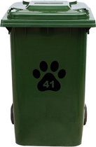 Kliko Sticker / Vuilnisbak Sticker - Hondenpoot - Nummer 41 - 18x16,5 - Zwart
