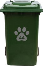Kliko Sticker / Vuilnisbak Sticker - Hondenpoot - Nummer 44 - 18x16,5 - Antraciet