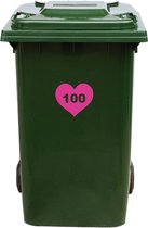 Kliko Sticker / Vuilnisbak Sticker - Hart - Nummer 100 - 18,5x16,5 - Roze