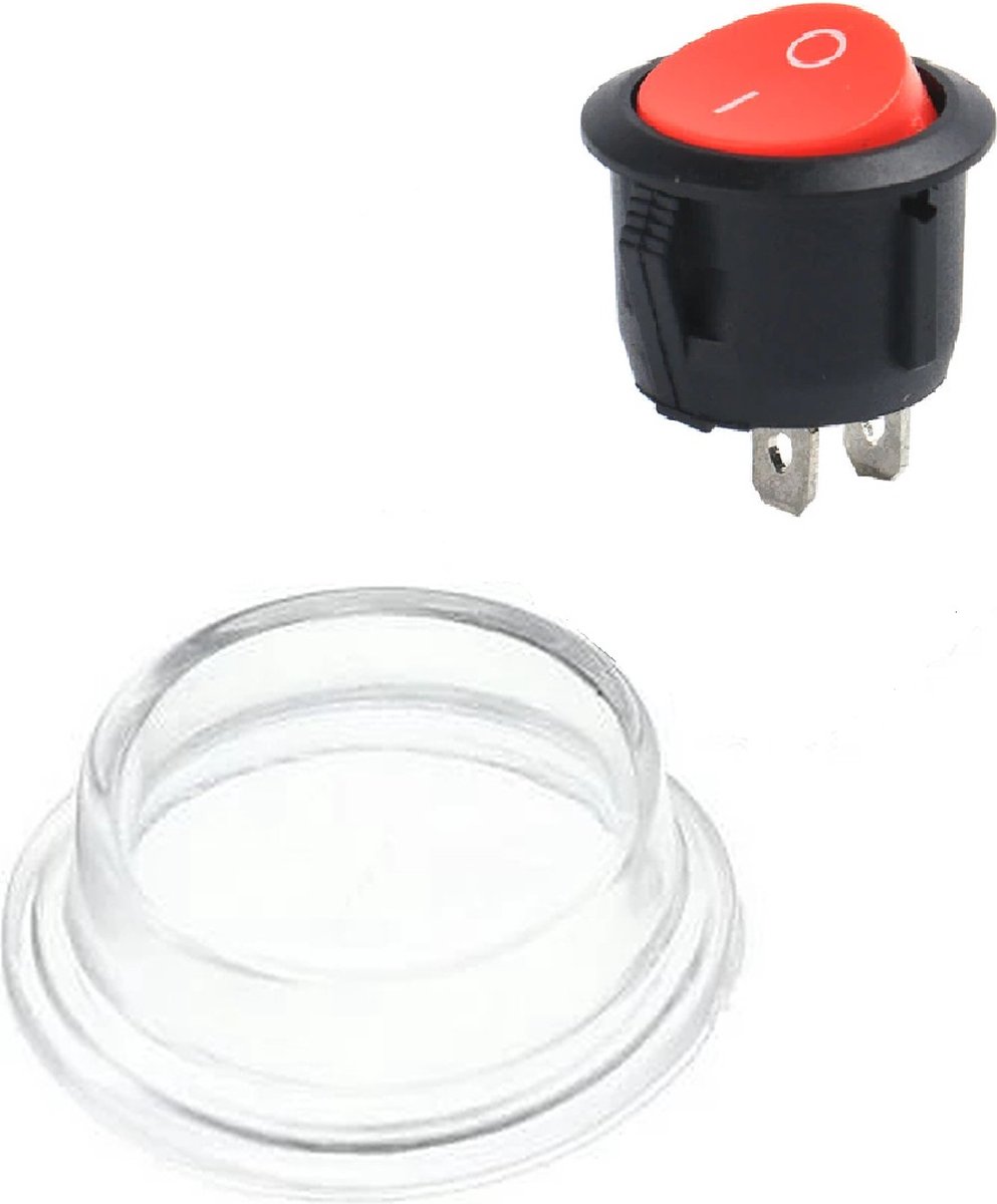 Earu® KCD1-105 Mini wipschakelaar Waterdicht - Silicone Beschermkap - Rond ⌀16.5mm On/Off - 3A/250V AC - Rood