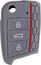 Siliconen Sleutelcover Sport - Grijs Sleutelhoesje - Geschikt Voor Volkswagen Polo / Golf / 2014 - 2021 / Seat Leon / Seat Ibiza / Golf GTI / Golf R / Golf 7 / Skoda - Rode Accenten - Sleutel Hoesje Keycover - Auto Accessoires