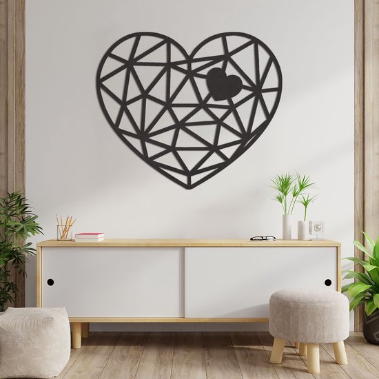 Geometrische Wanddecoratie - Hart - Hout