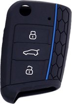 Étui de clé en Siliconen Sport - Étui de clé Zwart - Convient pour Volkswagen Polo / Golf / 2014 - 2021 / Seat Leon / Seat Ibiza / Golf GTI / Golf R / Golf 7 / Skoda - Accents bleus - Étui de clé - Accessoires de vêtements pour bébé de voiture