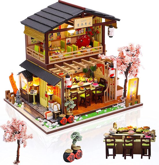 Poppenhuiskit met Meubels en LED-licht Doe-het-zelf Miniatuurhuiskit