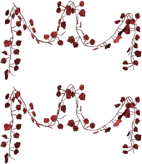 2x stuks kerstboom guirlande / slinger met rode bladeren 200 cm -  Kerstslingers/kerst... | bol.com