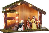 Verlichte kerststal met kerststal beeldjes 30 x 10 x 20 cm - Kerststalletjes/kerststallen met licht/verlichting