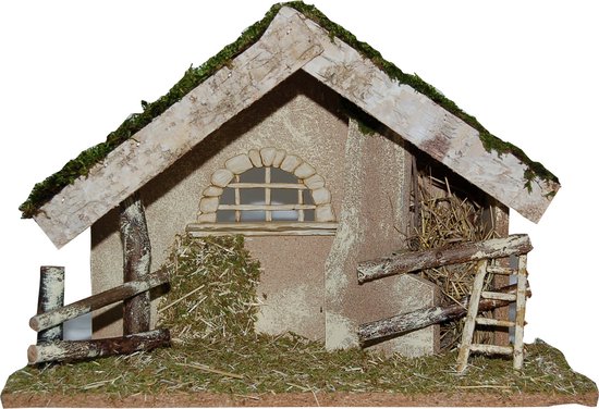 Crèche en bois vide / Grange de Noël sans figurines 42 x 19 x 30