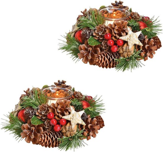 tussen Serie van Stressvol 3x stuks kerst tafeldecoratie kerststukje krans met windlichtje 17 cm -...  | bol.com
