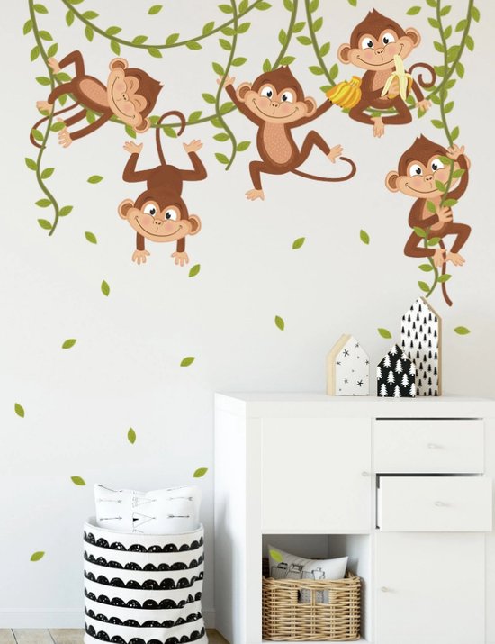 Muursticker - Muurdecoratie met aapjes
