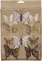 10x pcs décoration papillons sur clip marron/or - Décorations de Noël/ décoration de la maison / décoration de mariage