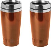 8x pièces tasse chaude / tasse chaude orange métallique 450 ml - tasse isolante / thermos en acier inoxydable tasses de voyage pour les déplacements