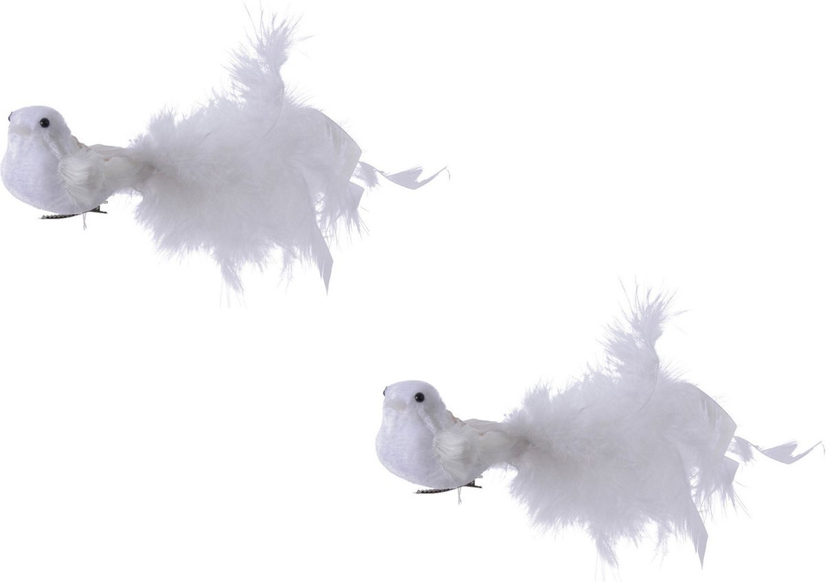 6x Decoratie vogels/vogeltjes op clip wit 17 cm - Woondecoratie/kerstversiering - Kerstboomversiering