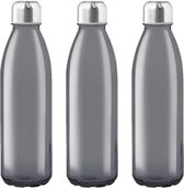 3x Stuks glazen waterfles/drinkfles zwart transparant met Rvs dop 500 ml - Sportfles - Bidon