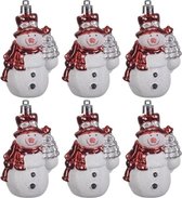 6x Kersthangers figuurtjes sneeuwpop rood 8 cm - Sneeuwpoppen thema kerstboomhangers