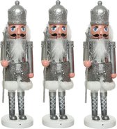 3x stuks kerstbeeldje kunststof notenkraker poppetjes/soldaten zilver 28 cm kerstbeeldjes - Kerstversiering/woondecoratie