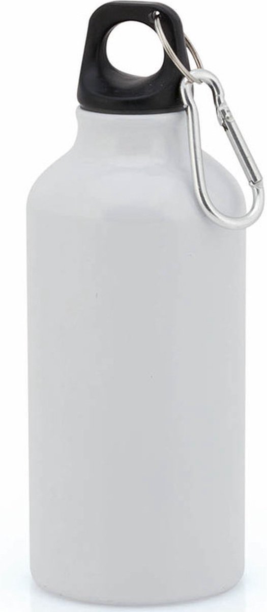 Aluminium waterfles/drinkfles wit met schroefdop en karabijnhaak 400 ml - Sportfles - Bidon