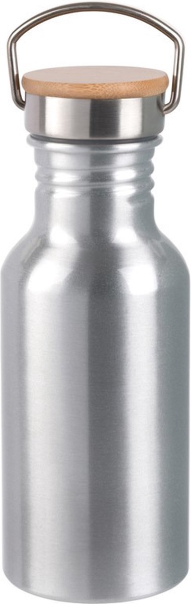 Aluminium waterfles/drinkfles zilver met bamboe schroefdop 550 ml - Sportfles - Bidon