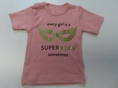 Wooden buttons - Basics - Tshirt - Roze - Superhero - 62/68