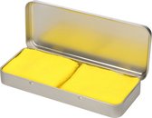 2x stuks gele sport zweetbandjes in metalen opslag/bewaar doosje - sport artikelen