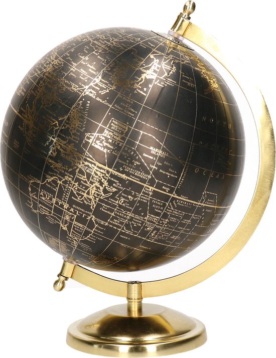 onderwerpen Amazon Jungle Signaal Decoratie wereldbol/globe goud/zwart op metalen voet/standaard 22 x 27 cm -  ... | bol.com