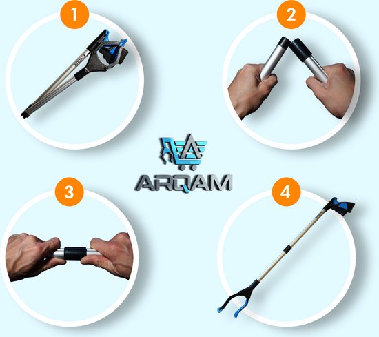 Pince De Préhension Pliable Avec Aimant – Longueur 91 Cm – Tête Rotative 360° – Aluminium Léger – Portée 1,5 Kg – Pour Personnes âgées Ou Bricolage – Bleu