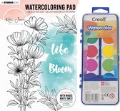 Studio Light Watercoloring Pad/blok A5 - With magic white ink!!! + Creall-watercolor assortiment