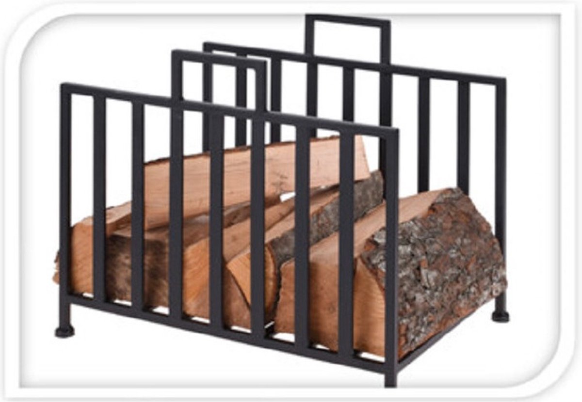 Set van 2x stuks haardblokken/houtblokken opberg standaard metaal 41 x 31 x 35 cm - Zwart — cadeau in Cadeau-ideeën - foto 3