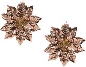 2x stuks decoratie bloemen kerststerren koper glitter clip 24 cm - Decoratiebloemen/kerstboomversiering/kerstversiering