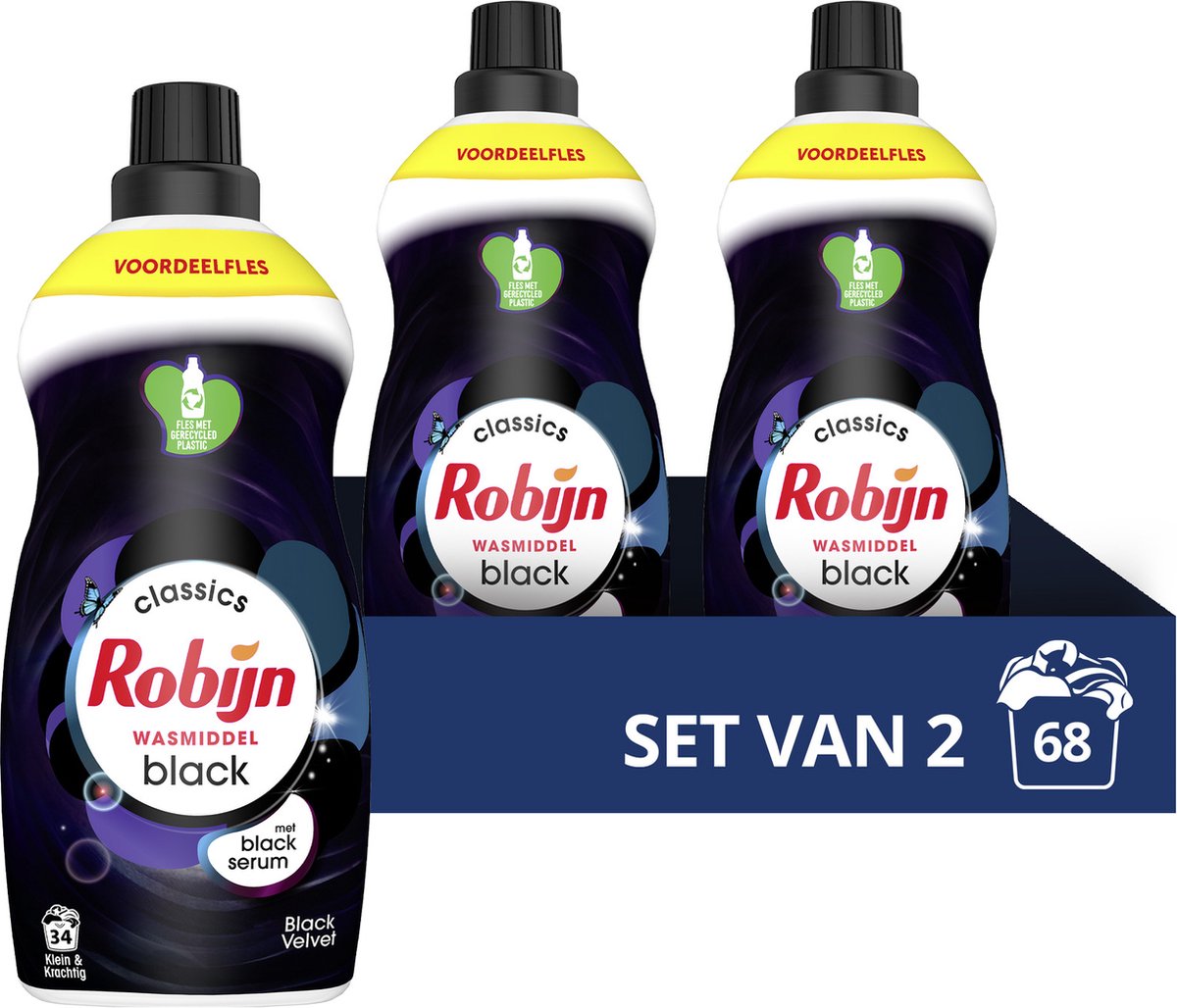 Robijn Klein & Krachtig Classics Black Velvet Vloeibaar Wasmiddel - 2 x 34 wasbeurten - Voordeelverpakking - Robijn
