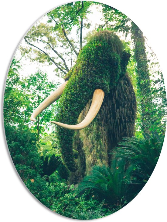 WallClassics - PVC Schuimplaat Ovaal - Mammoet Begroeid met Mos - 42x56 cm Foto op Ovaal  (Met Ophangsysteem)