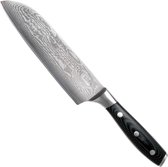 Couteau De Cuisine Santoku 18 cm Eden Classic Damast EQ2030-318 Couteau de Chef Japonais pour Couper, Concasser et Transvaser, Acier de Damast