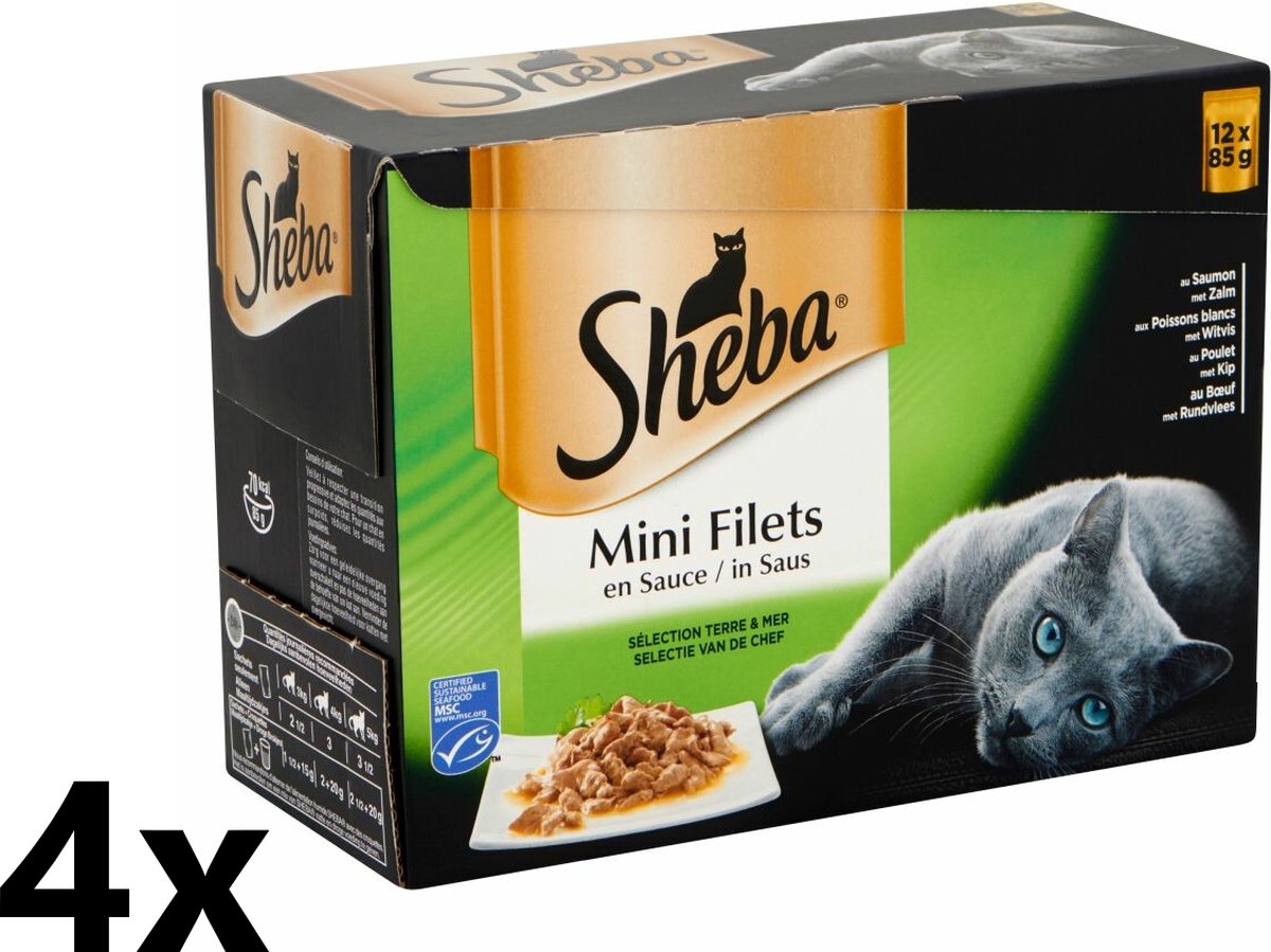 Sheba Sheba - Mini Filets in Saus - Selectie van de Chef - 4 verpakkingen van 12x85g - Kattenvoer Voordeelpack
