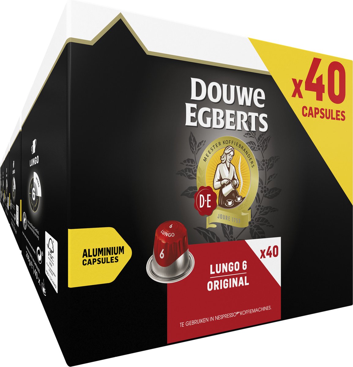 Goedkoopste Douwe Egberts Lungo Original Koffiecups - Intensiteit 6/12 - 5 x 40 capsules