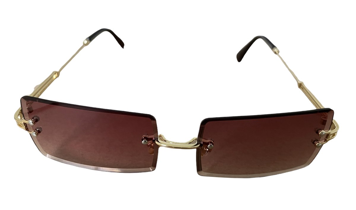 ASTRADAVI Zonnebril - Unisex Sunglasses UV400 - Gouden Metalen frame - Randloos Lenzen - Bruin