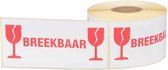 Kortpack - Waarschuwings-etiket 100mm breed x 150mm lang - Opdruk: Breekbaar + Logo Glas - 500 stuks - 1 rol - Zelfklevende Papieren Waarschuwings-stickers - (050.0401)