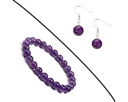Bixorp Gems Set van Amethist Edelstenen Armband & Oorbellen - Kralenarmband / Oorbelletjes Edelsteen - Natuursteen Sieraden Cadeau