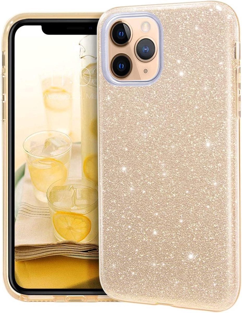 LuxeBass iPhone 12 Pro Max - Glitter Siliconen - Goud - telefoonhoes - gsm hoes - gsm hoesjes