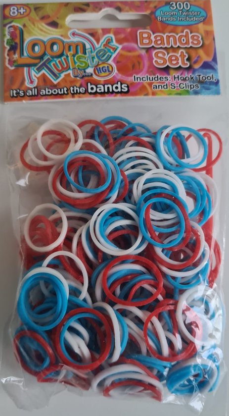 Foto: Loom bandjes rood wit blauw 300 stuks loombandjes loom twister elastiekjes loomelastiekjes inclusief s clips haakjes