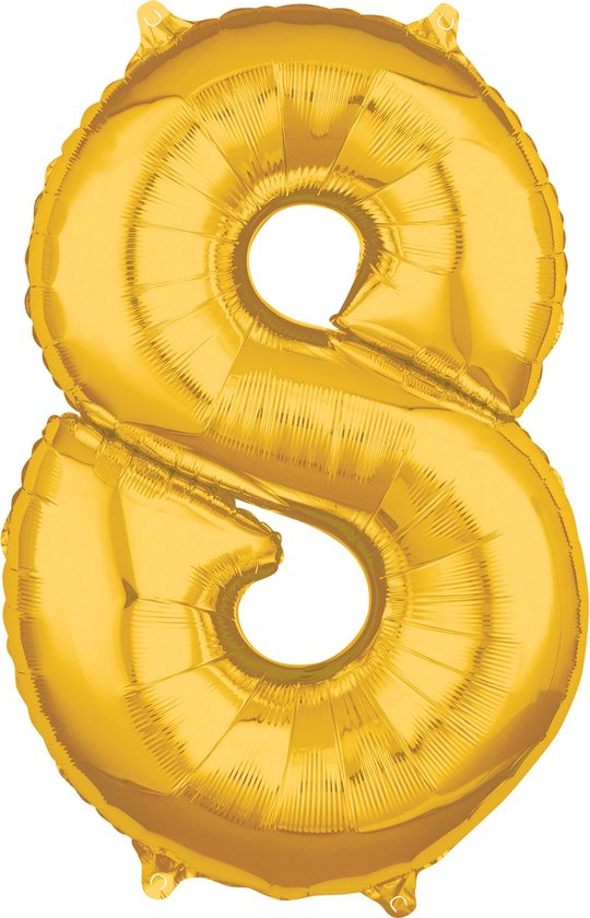 Cijfer "8" Goud Folie Ballon, 45 x 66 cm