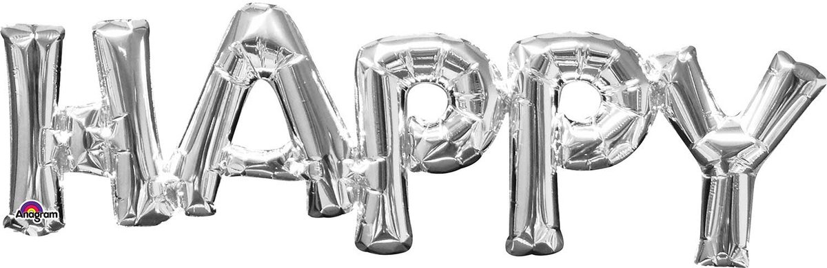 "Happy " Zilver Folie Ballon 76 x 25 cm