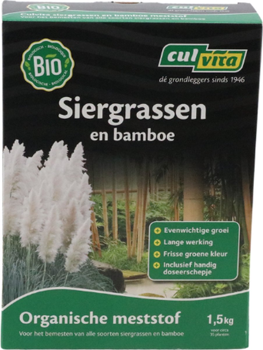 Culvita - Biologische Siergrassen plantenvoeding - Siergrassen Meststof 1,5 kg - o.a. geschikt voor Bamboe, Pampasgras en Festuca - 100 dagen voeding