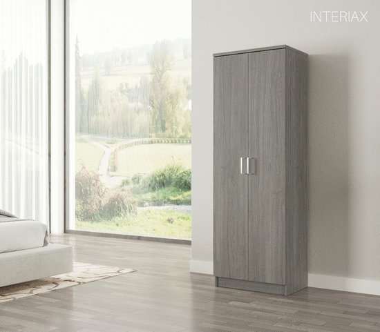 Interiax Opbergkast - Kledingkast 'Amelie' - 2 Deuren & 4 Legplanken | Grijze Eik | 180x60x40 cm