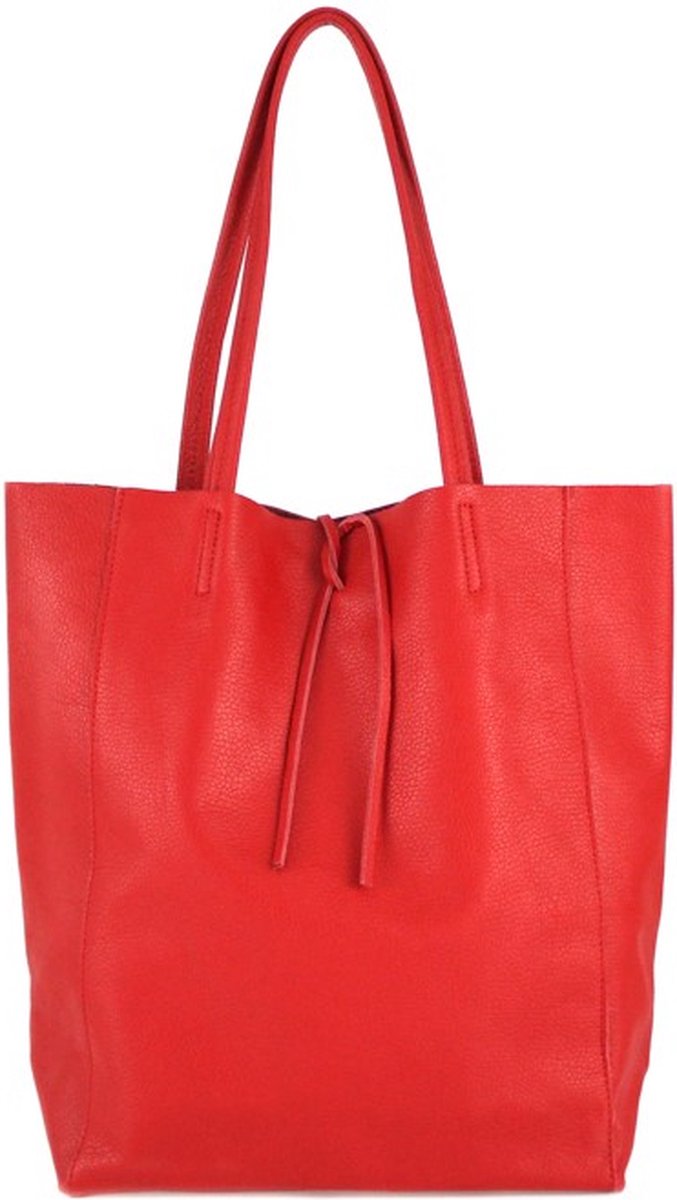 BIANCA elegante Italiaans leren rode shopper met handig binnentasje - Praktische tas met veel ruimte - Handig voor overdag, naar het werk, op reis of bij het boodschappen halen of shoppen - Leuk om te geven als cadeau