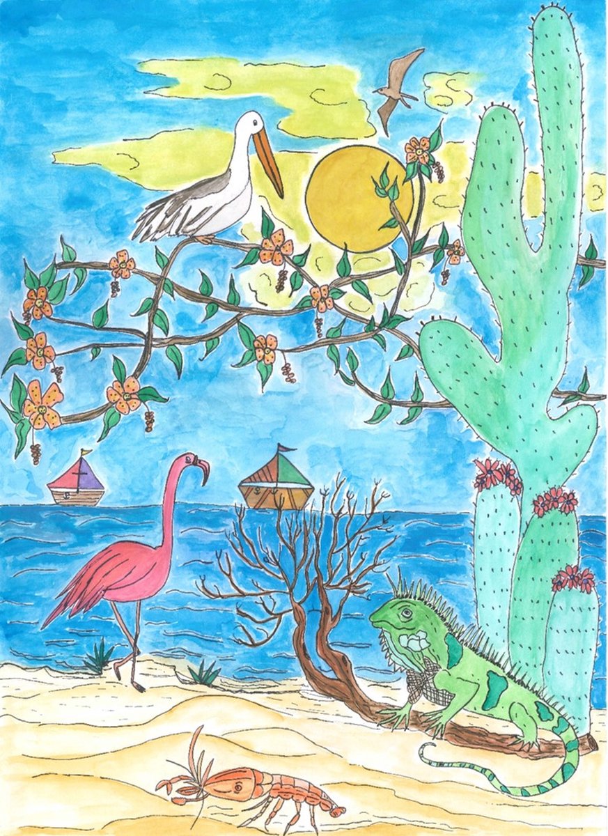 Pure Prints - Behangschilderij Cariben - Unieke handgetekende/geschilderde print - 145x198 cm