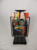 Glazen kandelaar - 25,5 cm hoog - gekleurd glas - met standaard - decoratief glaswerk